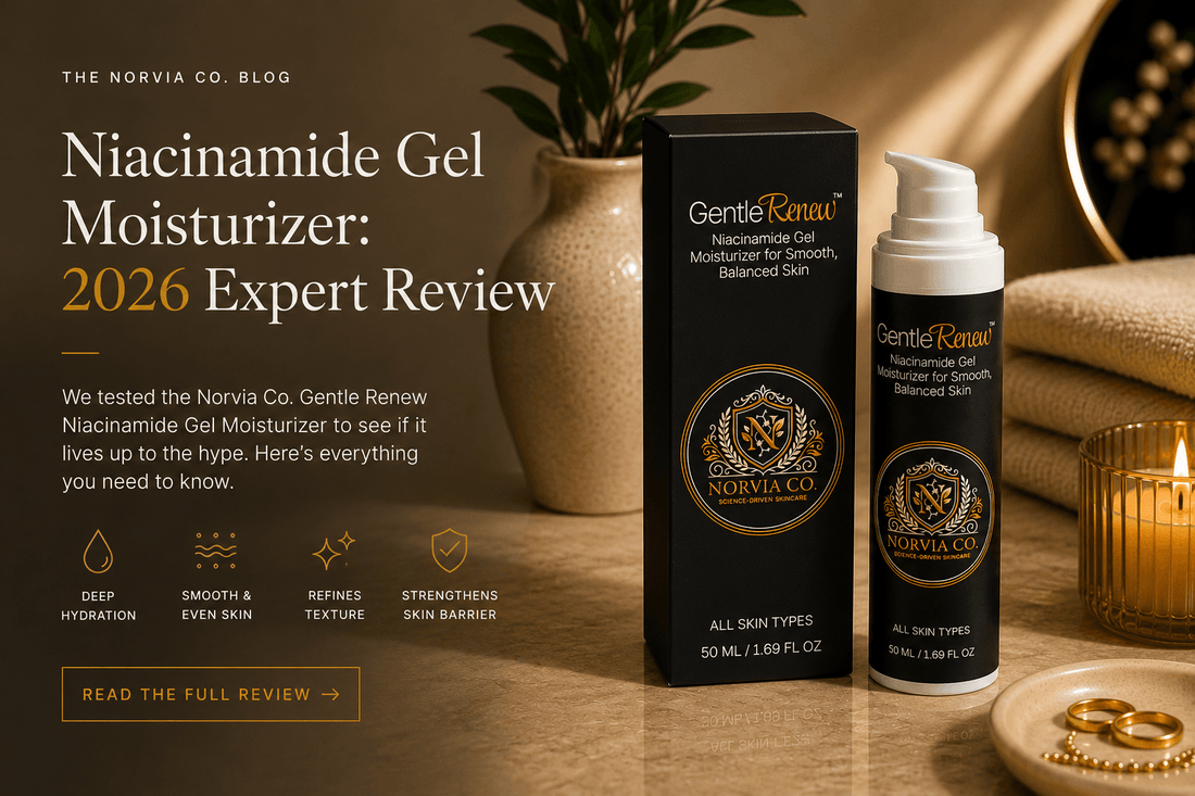 Niacinamide gel moisturizer for smooth, balanced skin by Norvia Co in sleek white packaging