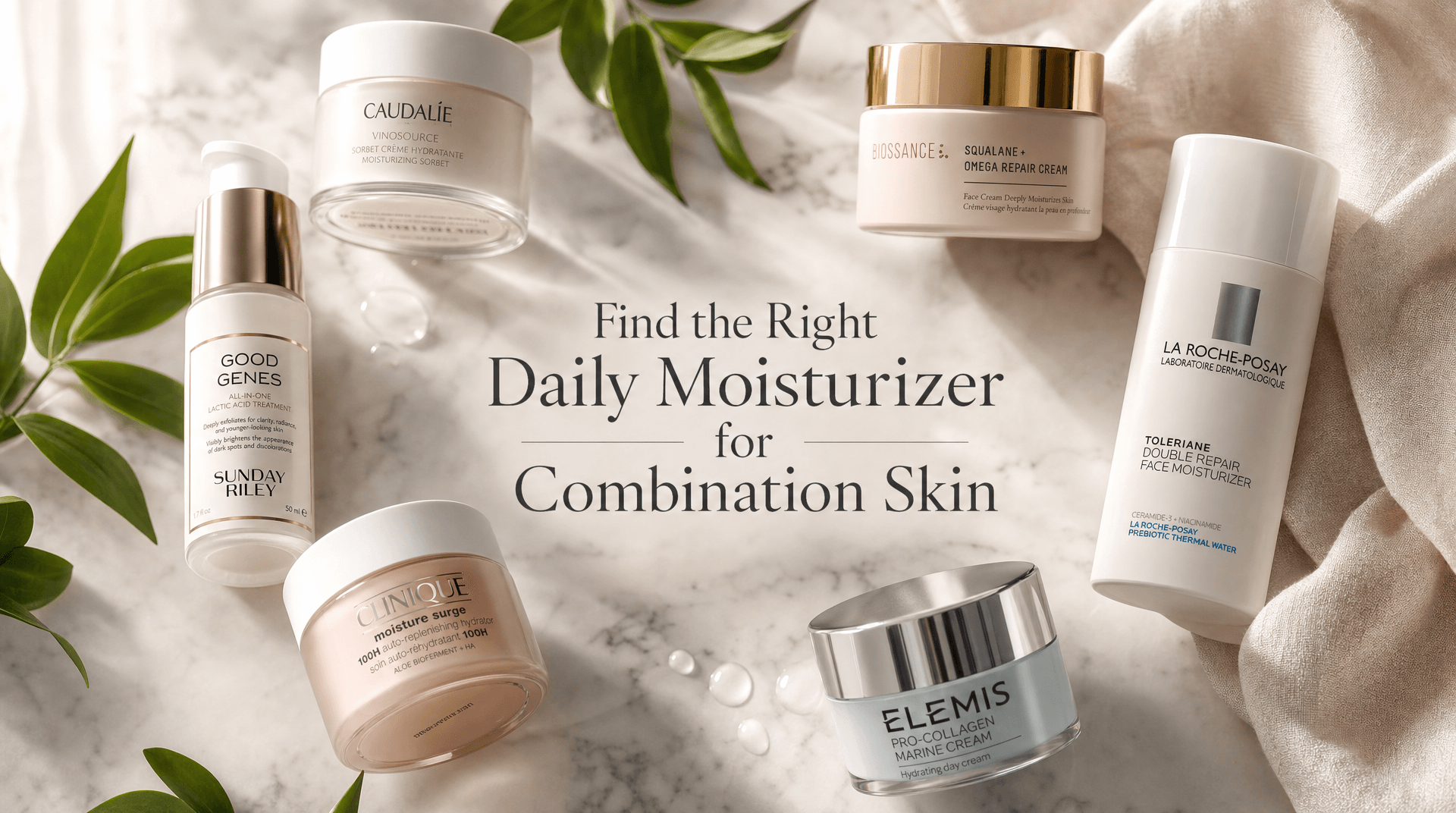 Daily moisturizer for combination skin on a bathroom shelf with skincare products