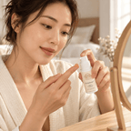 Dark spot treatment with white pump bottle, featuring 1 Kojic Acid formula and targeted facial application
