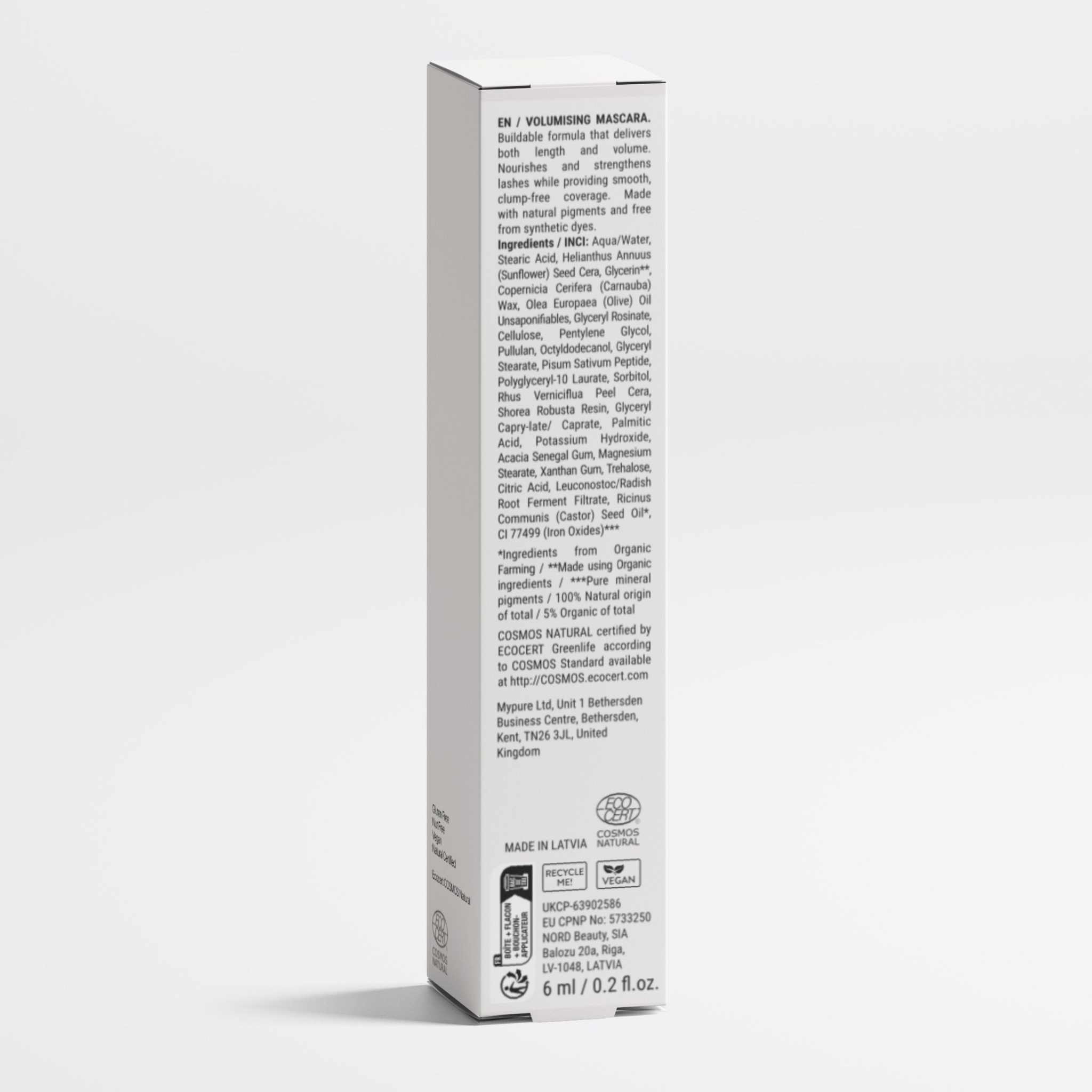 SoftLuxe Lengthening and Volumizing Mascara with Peptides in sleek black tube with brush applicator