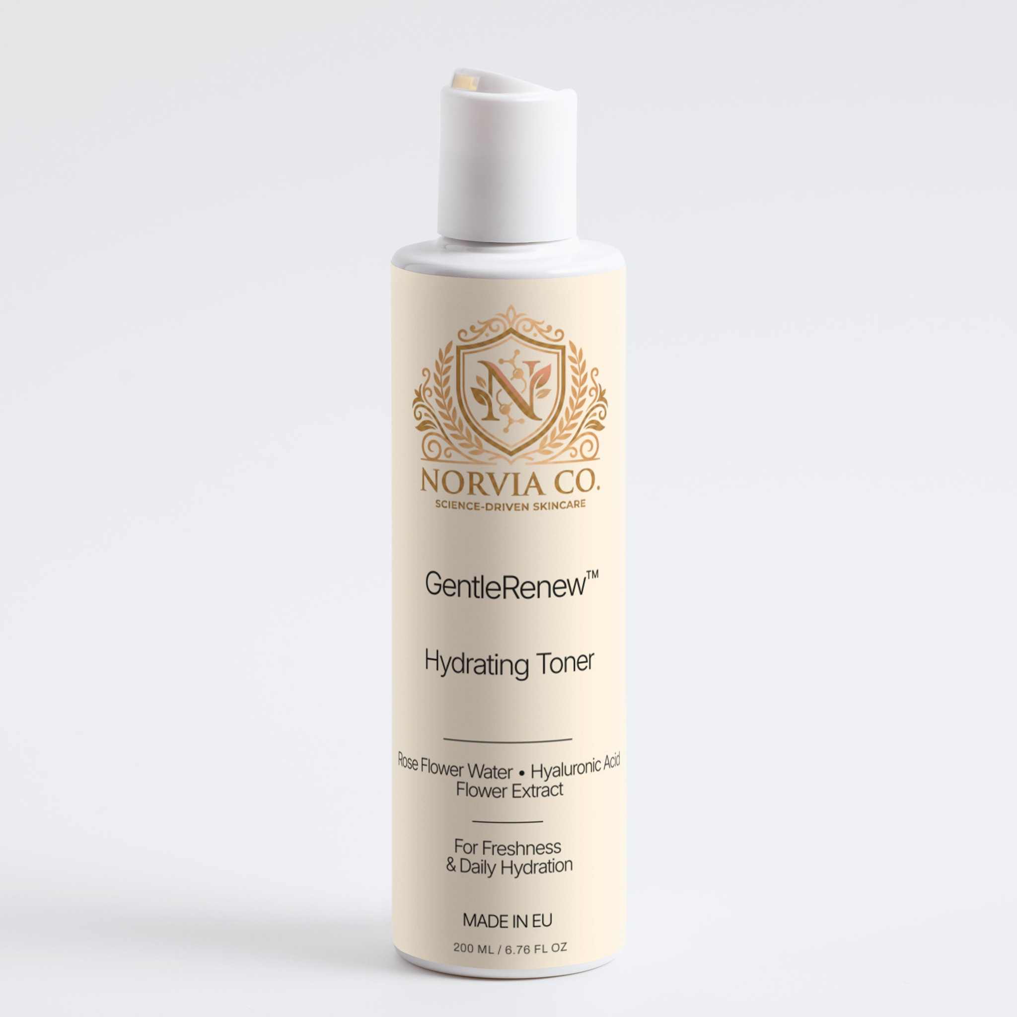 GentleRenew Hydrating Toner bottle with rose water and hyaluronic acid for lightweight skin hydration and balanced complexion