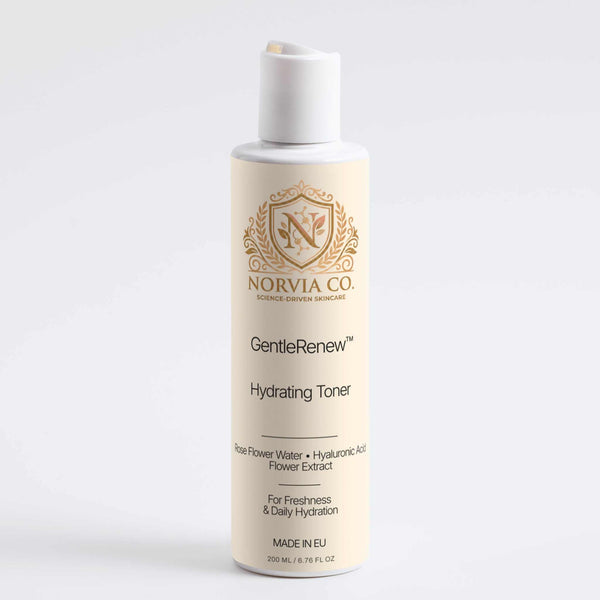 GentleRenew Hydrating Toner bottle with rose water and hyaluronic acid for lightweight skin hydration and balanced complexion