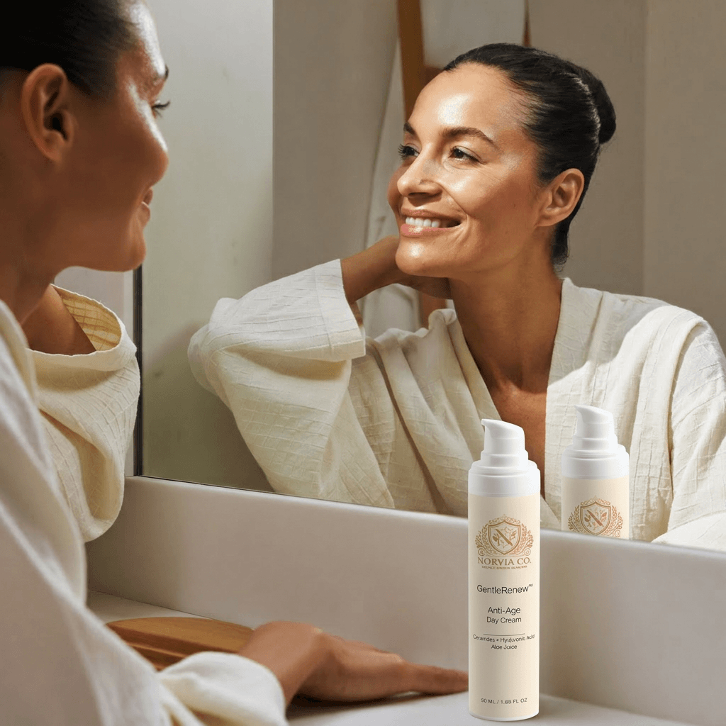 GentleRenew™ Anti-Aging Day Cream jar with skincare ingredients for hydration and fine line reduction