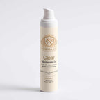 A single pump bottle of Norvia Clear Niacamide Gel standing upright on a light gray studio background. The bottle is off-white/cream with gold printed branding and text, and the pump is white.