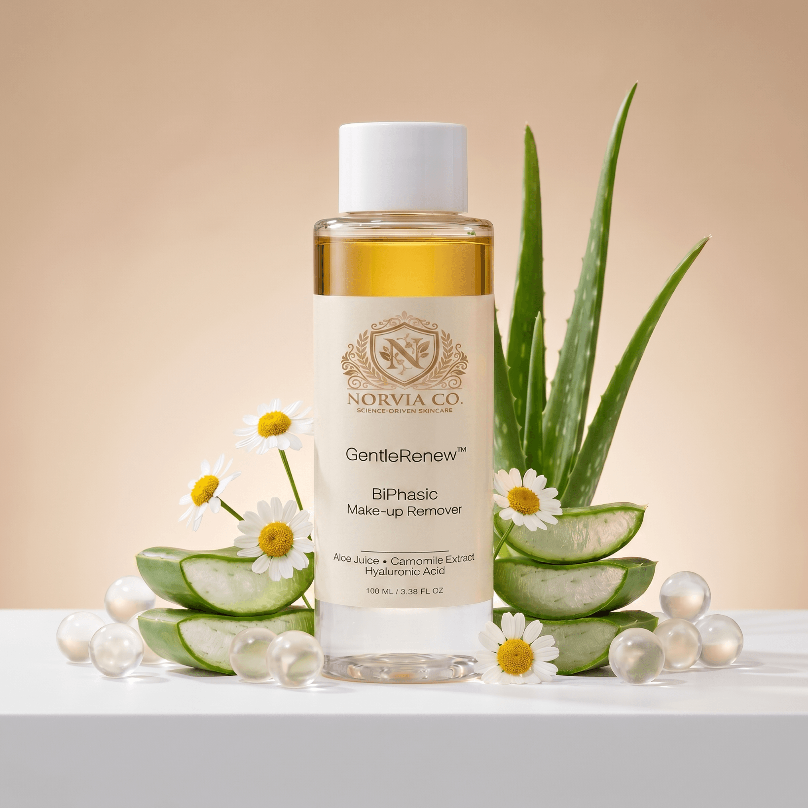 GentleRenew biphasic make-up remover bottle with dual-phase oil and water formula for sensitive skin