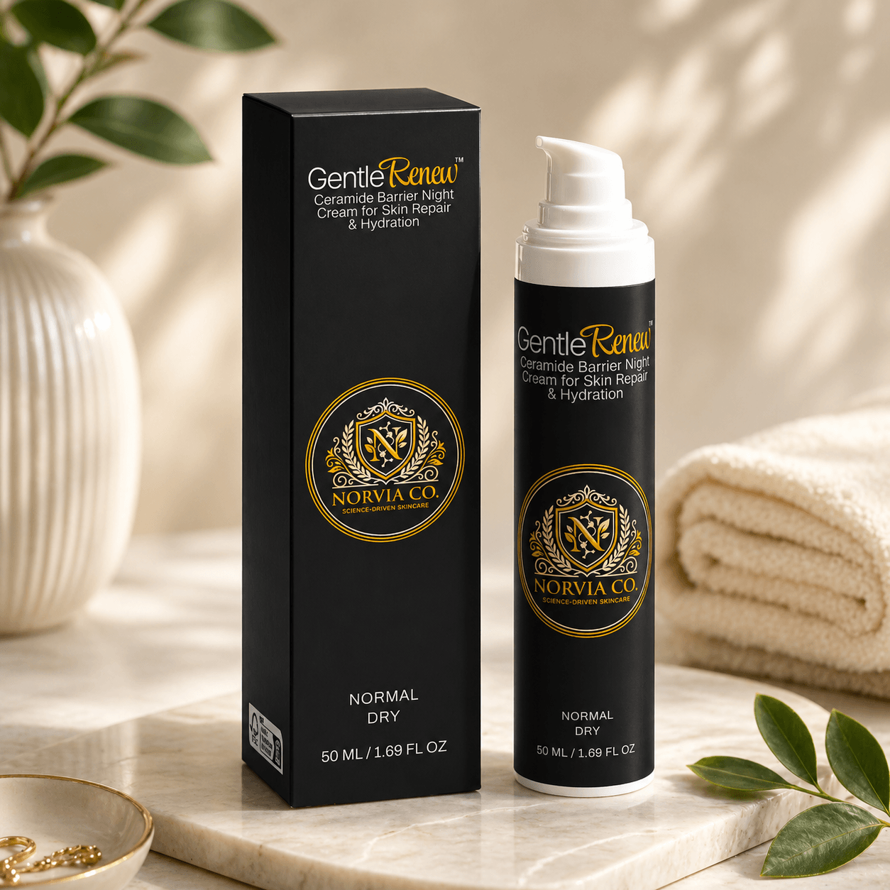 GentleRenew Ceramide Barrier Night Cream jar with hydrating skincare formula for dry and sensitive skin