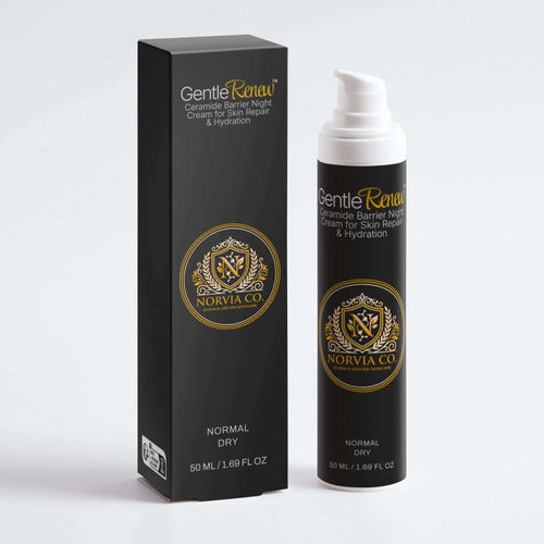 GentleRenew Ceramide Barrier Night Cream jar with white and pink packaging for skin hydration and repair