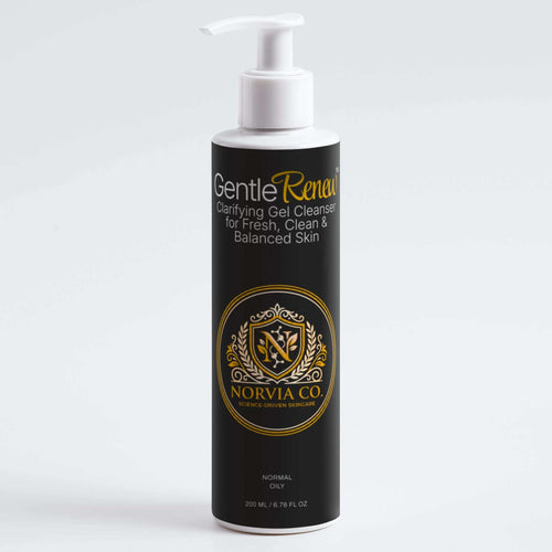 Bottle of GentleRenew™ Clarifying Gel Cleanser with aloe-based formula for gentle daily skin cleansing and oil removal