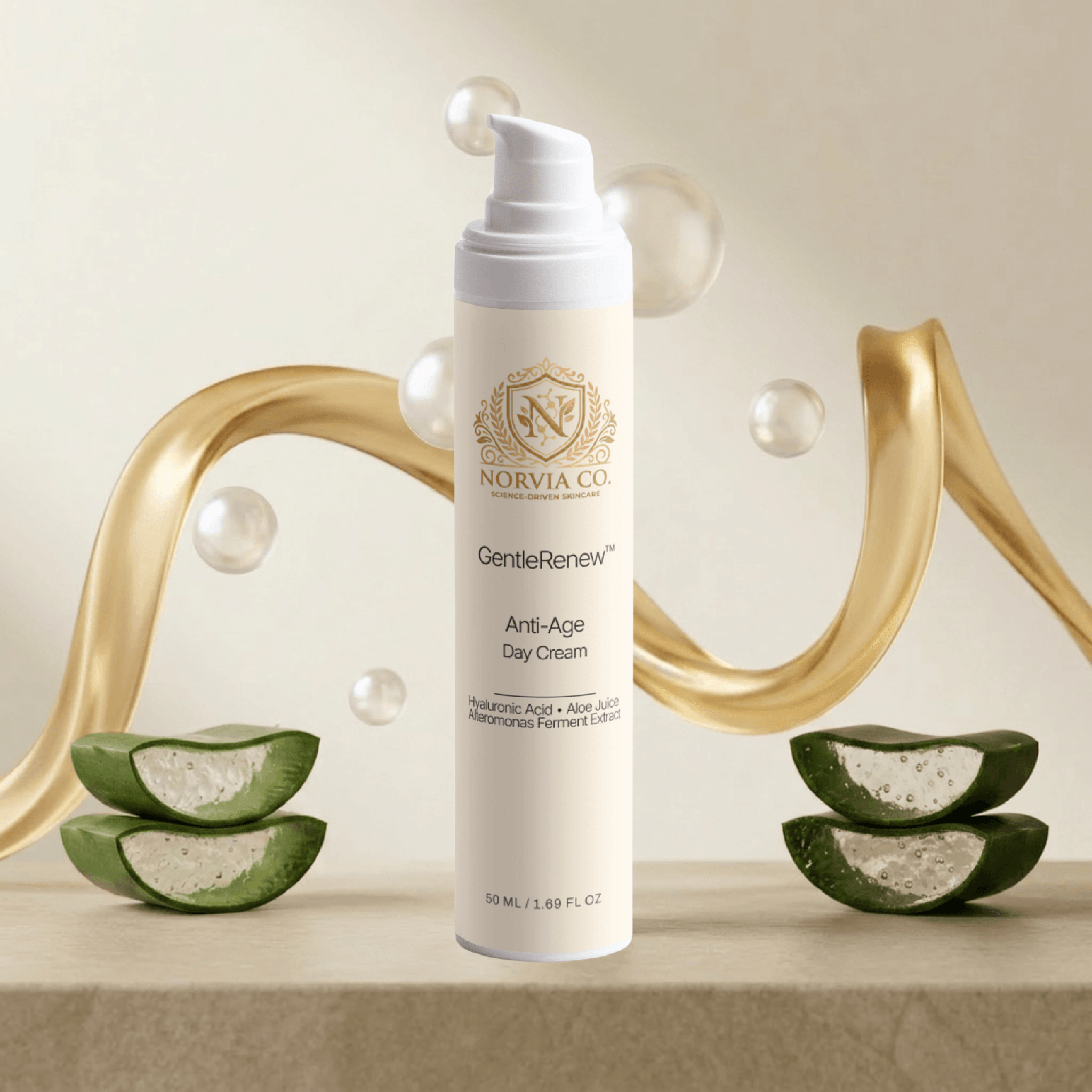GentleRenew Anti-Aging Face Day Cream bottle with multi-molecular hyaluronic acid for hydration and wrinkle reduction