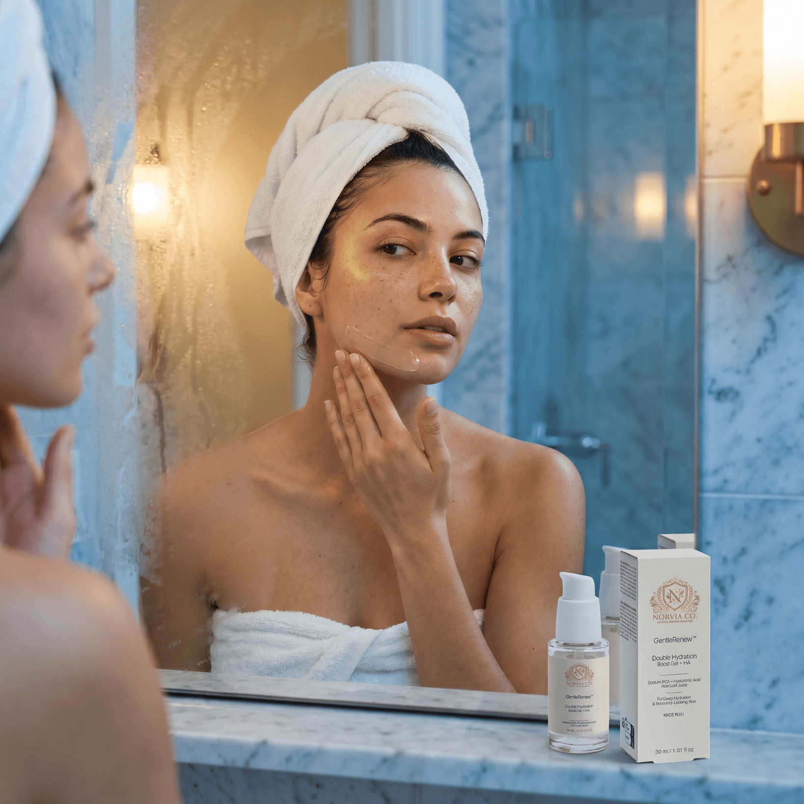 Double Hydration Gel with Hyaluronic Acid for deep skin hydration and plumping