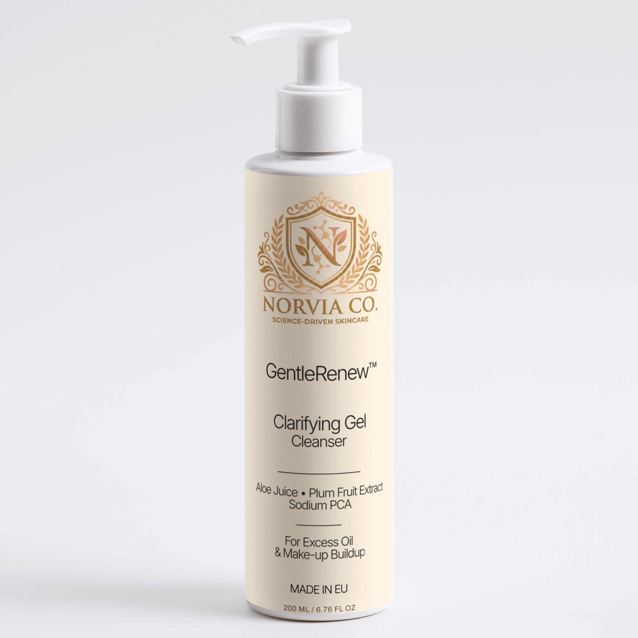 GentleRenew Clarifying Gel Cleanser bottle with aloe-based formula for balanced, fresh skin