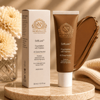 SoftLuxe Foundation with Peptides bottle and application for smooth, lightweight, buildable coverage