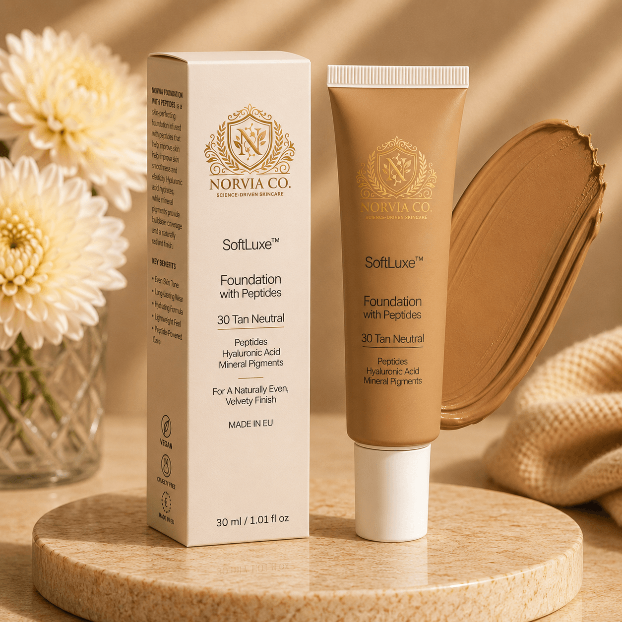 SoftLuxe Foundation with Peptides for smooth, natural, and lightweight skin coverage