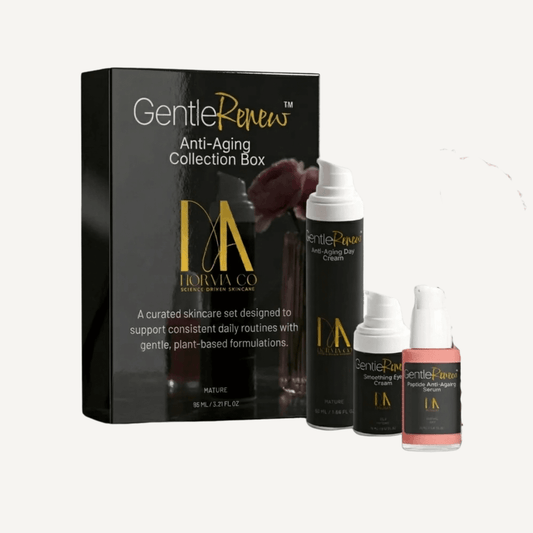 Gentle Renew anti-aging skincare collection with packaging on a white background