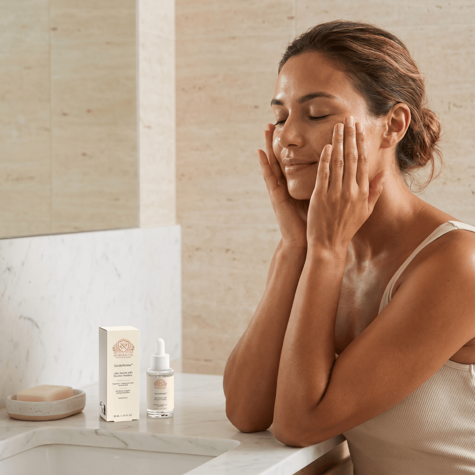 GentleRenew Jelly Serum bottle with light gel texture for skincare hydration and skin barrier support