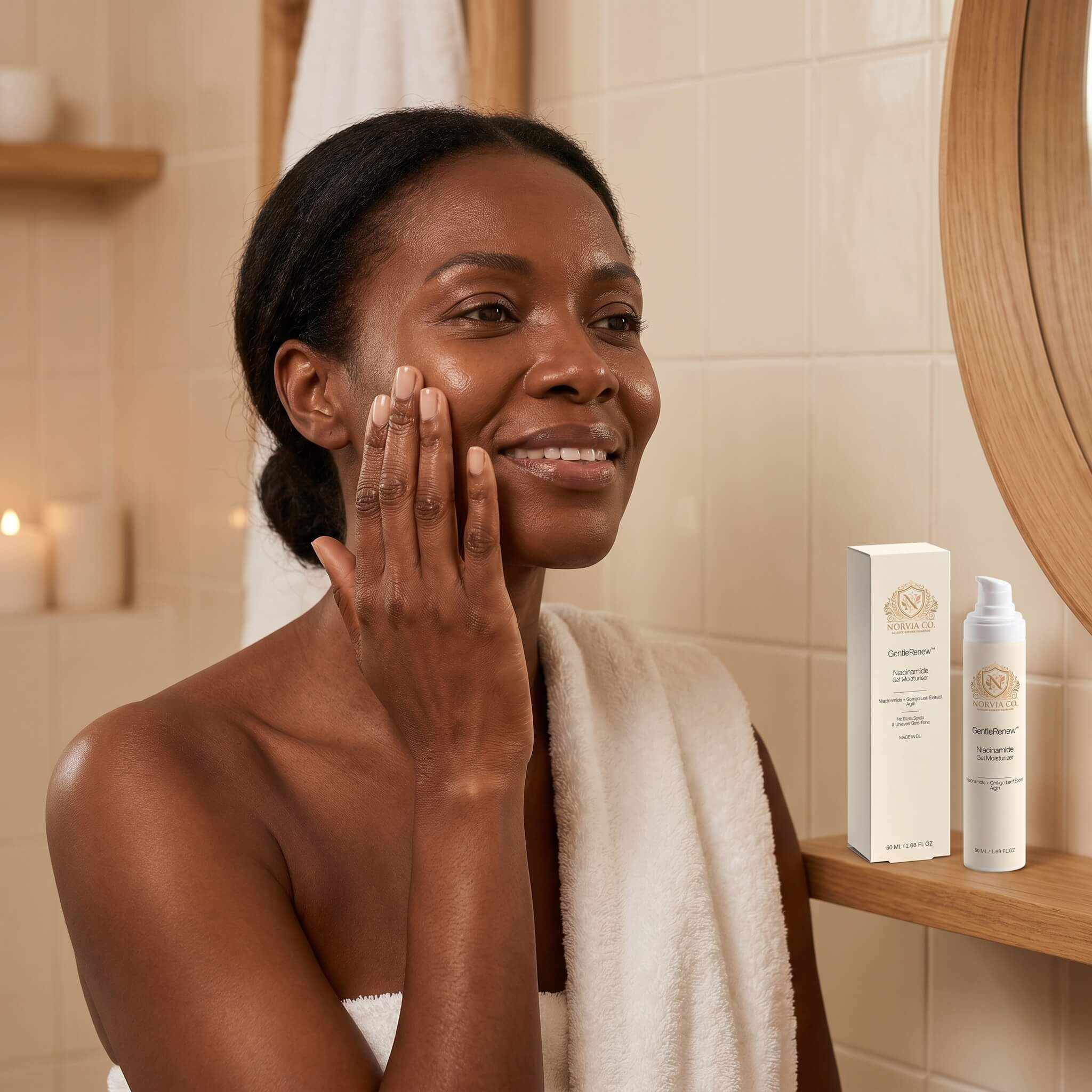 GentleRenew Niacinamide Gel Moisturizer tube with 5% vitamin B3 for lightweight hydration and improved skin texture