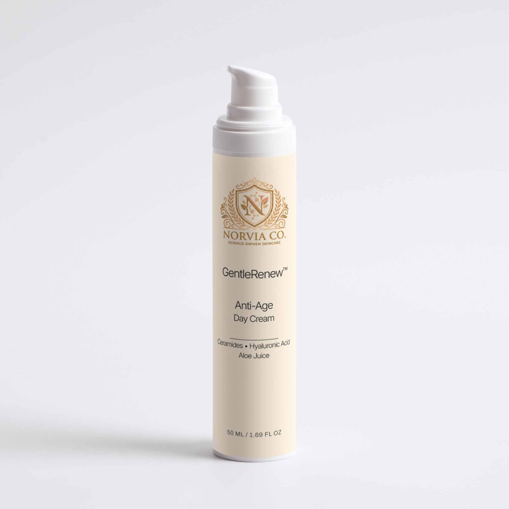 GentleRenew Anti-Aging Day Cream jar with smooth hydrating cream for radiant skin