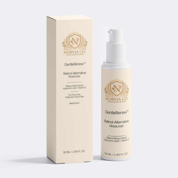 GentleRenew Retinol Alternative Moisturizer tube with 2% Bidens Pilosa extract for sensitive skin hydration and anti-aging benefits