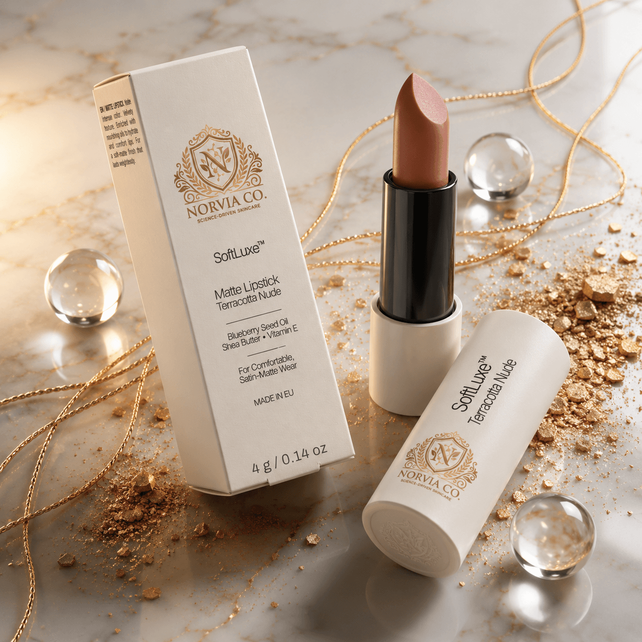 SoftLuxe Matte Lipstick in Terracotta Nude and Dusty Rose with velvety satin-matte finish and nourishing formula