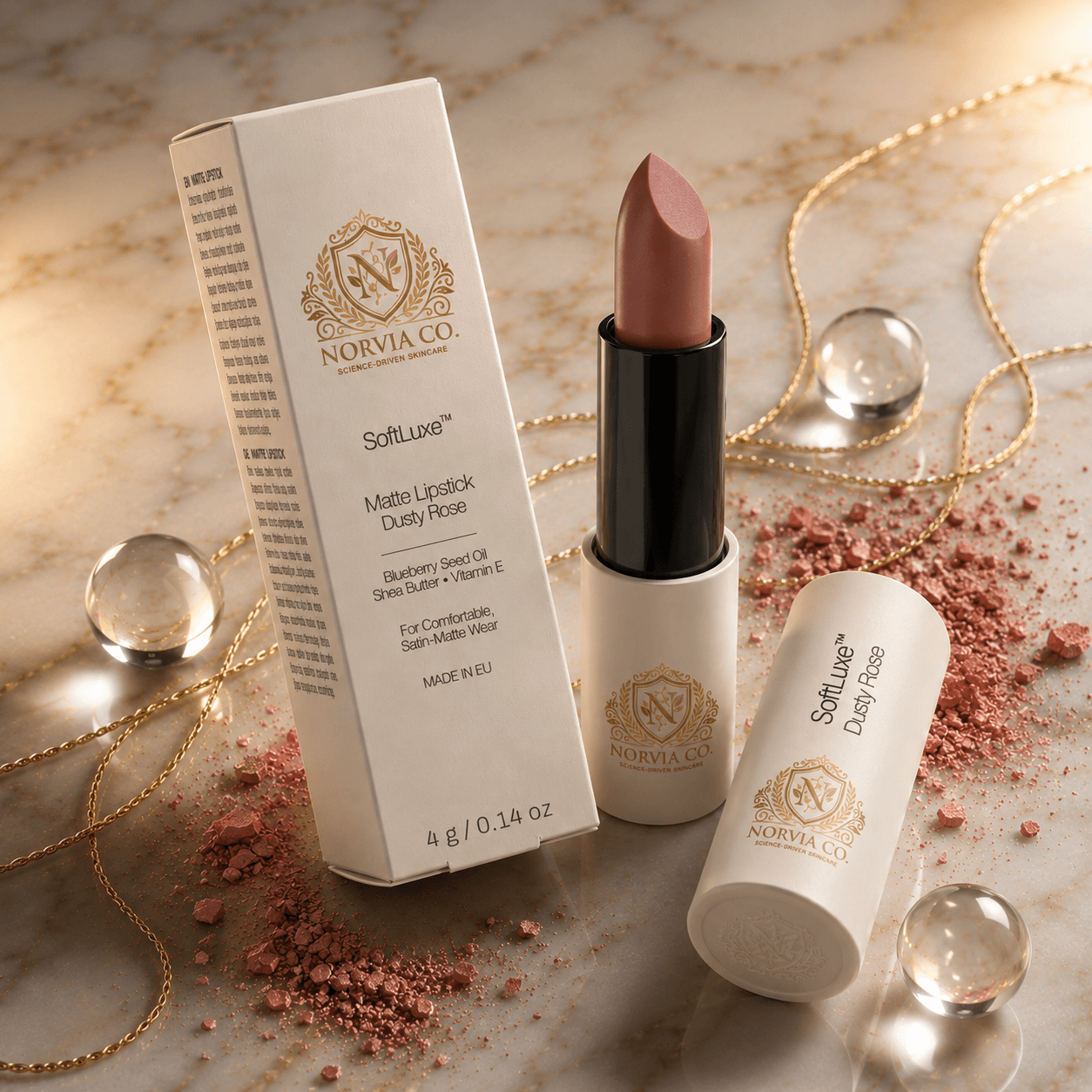 SoftLuxe™ Matte Lipstick in Terracotta Nude and Dusty Rose with nourishing shea butter and blueberry seed oil for bold, comfortable, lightweight matte finish