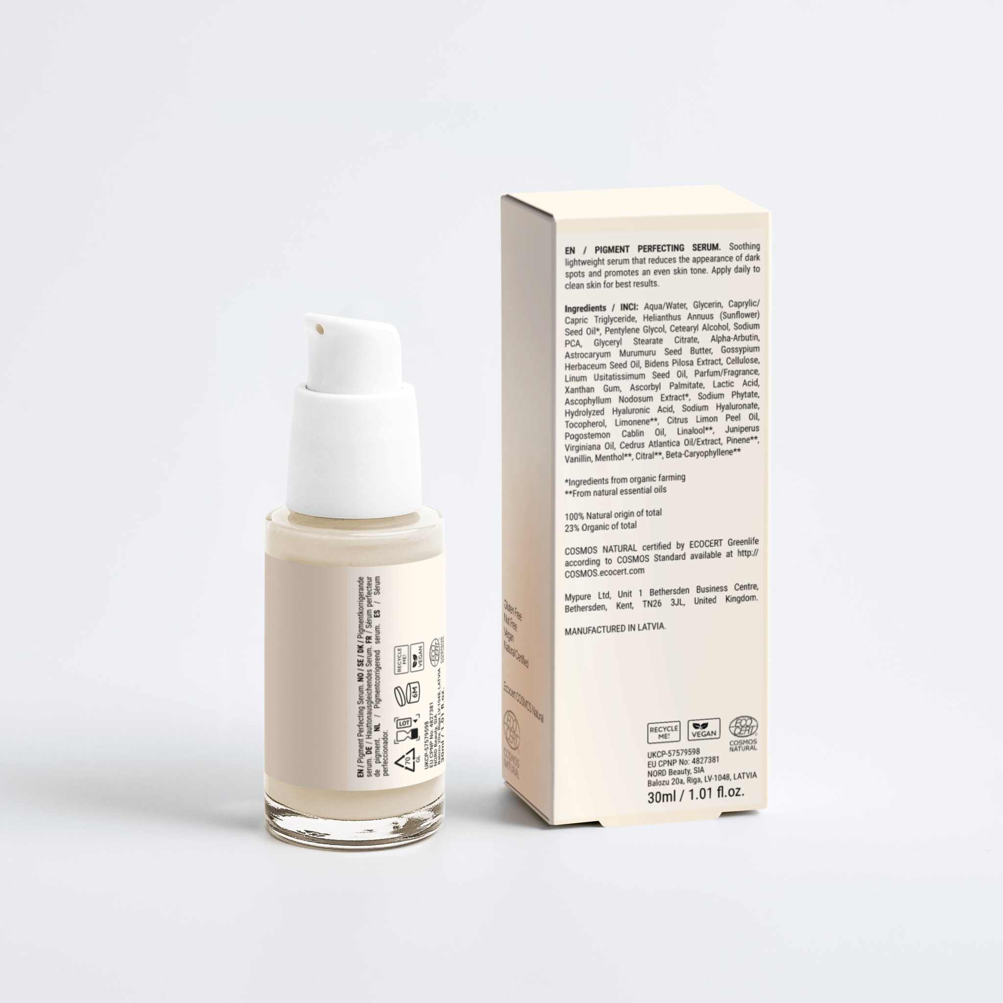 Bottle of Pigment Perfecting Serum for even skin tone and dark spot reduction