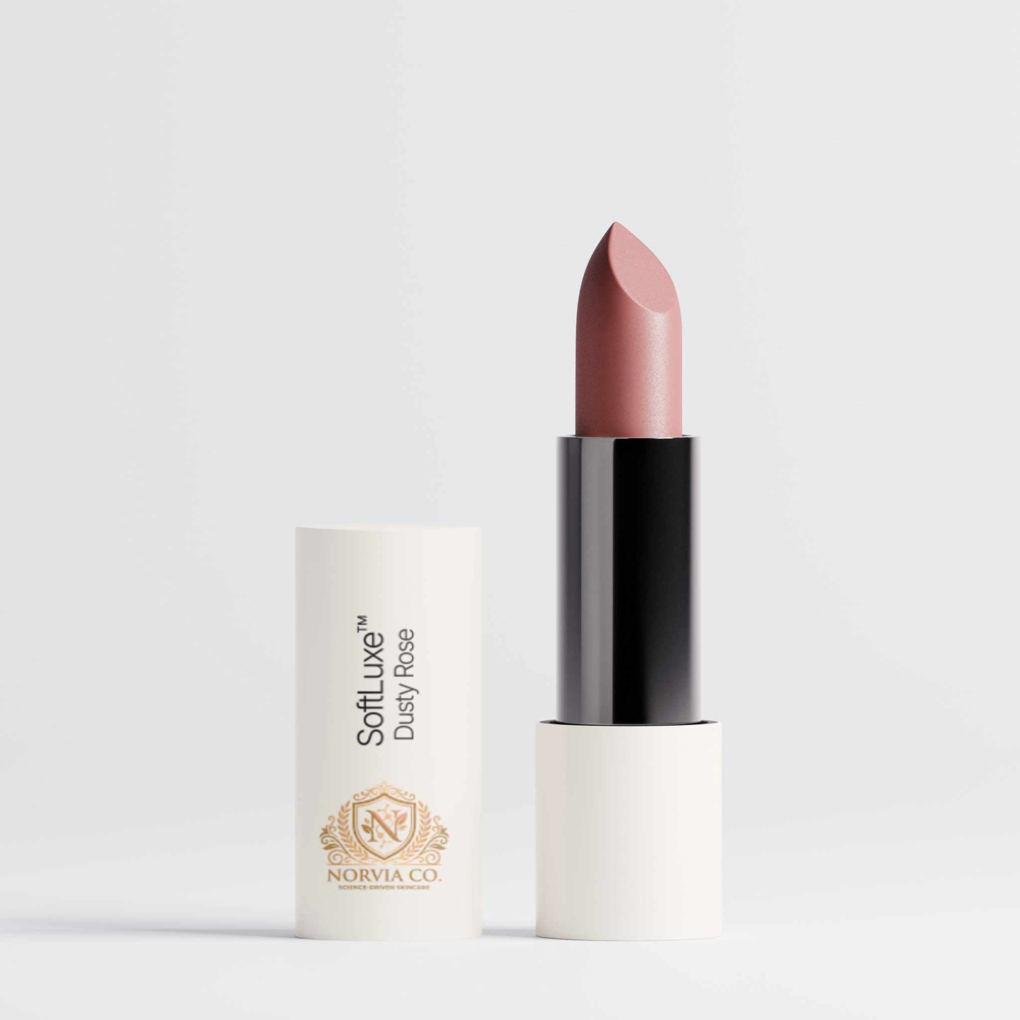 SoftLuxe matte lipstick in terracotta nude and dusty rose with nourishing shea butter and blueberry seed oil