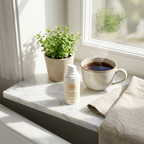 Norvia Co. Rested Eyes Dark Circle Cream on a sunny marble vanity shelf