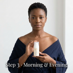 Brightening Eye Cream in a white pump bottle with a pale label, held in both hands by a woman