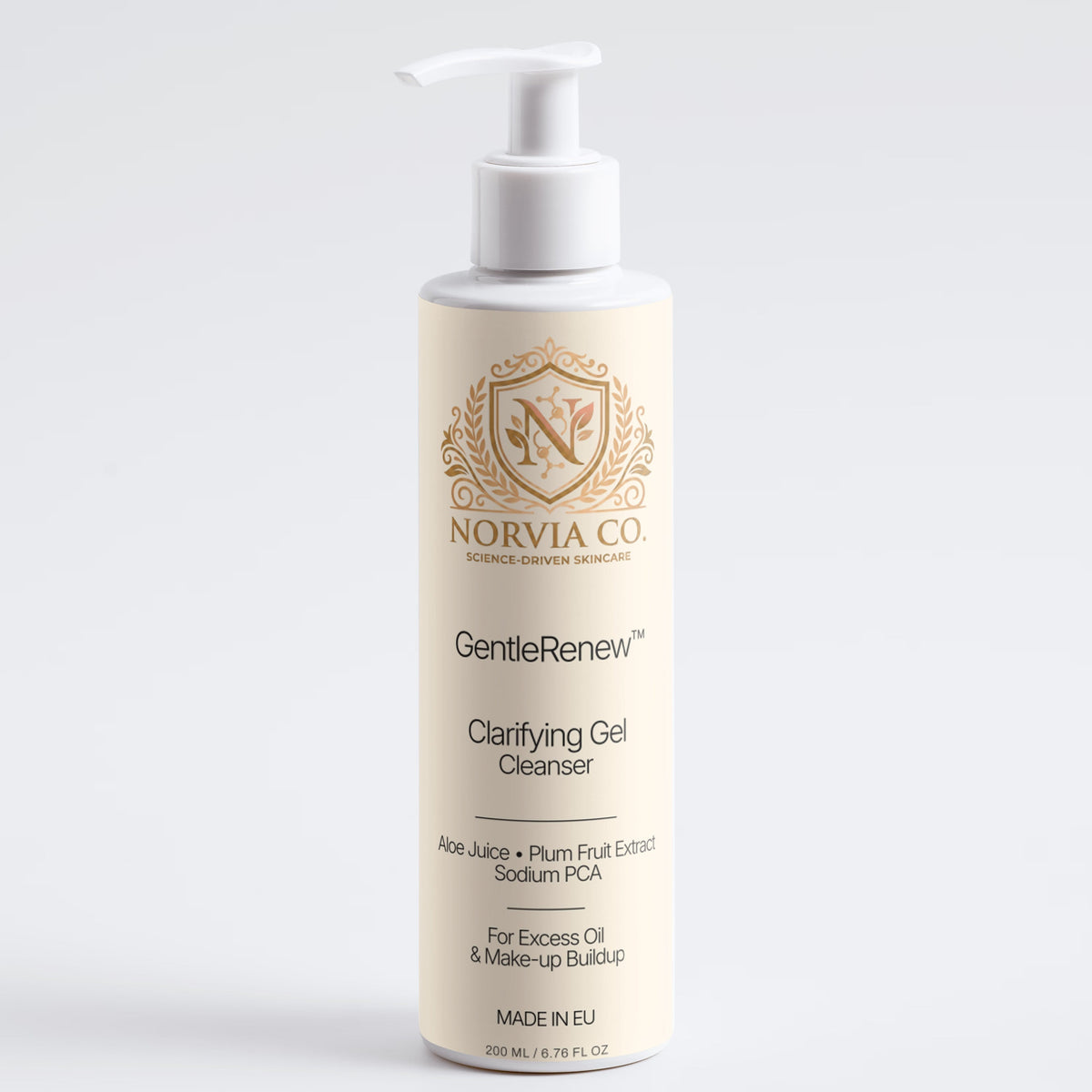 Norvia Co. Gentle Renewal Clarifying Gel Cleanser bottle on a white background
