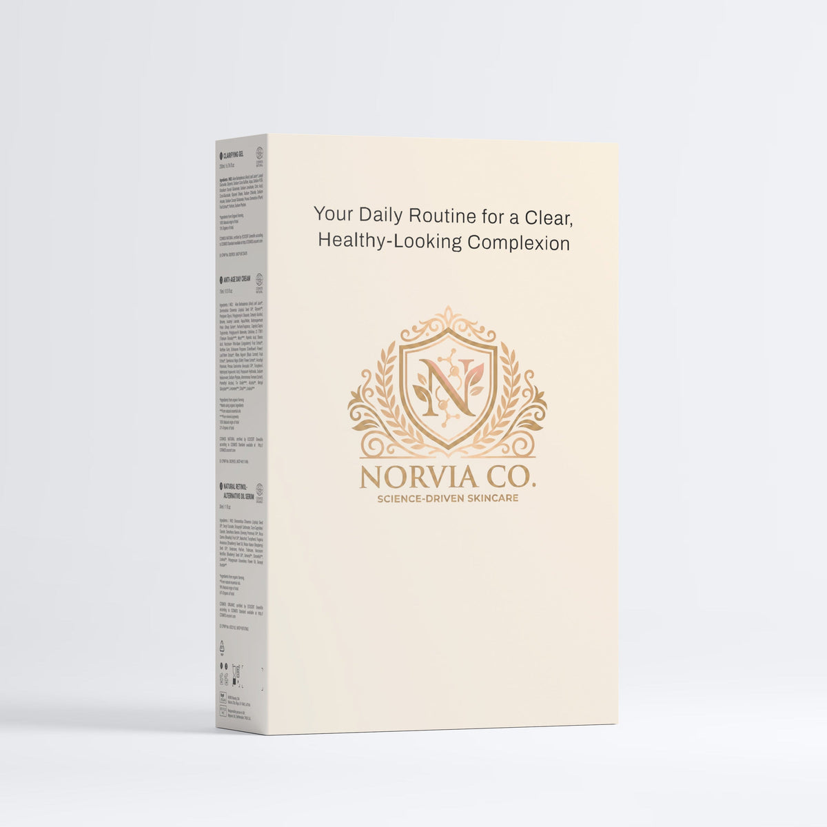 Norvia Co. skincare product packaging on a white background