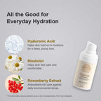 Daily Moisturizer for Dry Skin in a white pump bottle, shown with hyaluronic acid, bisabolol and rowanberry extract
