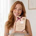 Woman holding the Norvia Co. Daily Radiance holiday gift box, text: Soft, radiant-looking skin.