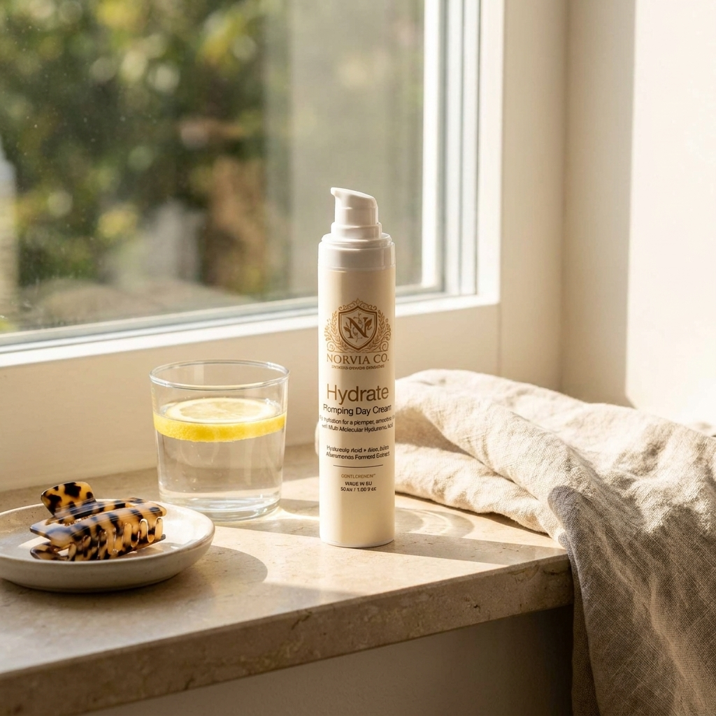 Norvia Co. Hydrate Plumping Day Cream on a sunny window ledge