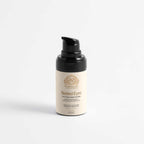 Eye Cream for Men in a beige cylindrical pump bottle with a black dispenser and Rested Eyes label