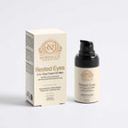 Eye Cream for Men in a cream-colored pump bottle with black dispenser, paired with matching cream and gold box