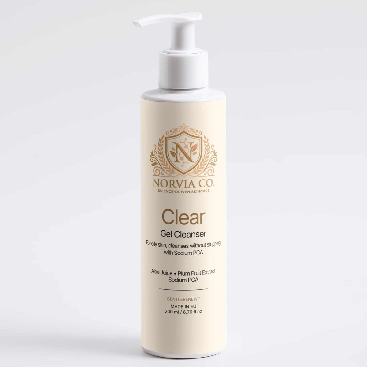 Gel Cleanser for Oily Skin in a cream-colored bottle with a white pump and gold label detailing