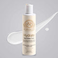 Norvia Co. Hydrate Rose Water Toner bottle in front of a clear toner liquid swoosh