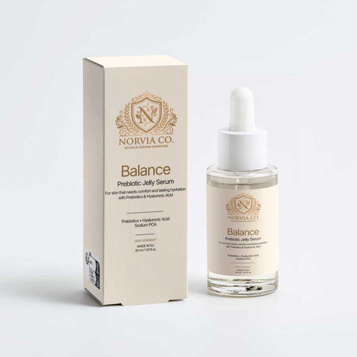 Jelly Face Serum in a clear glass dropper bottle with a white pipette and cream-and-gold Balance packaging.