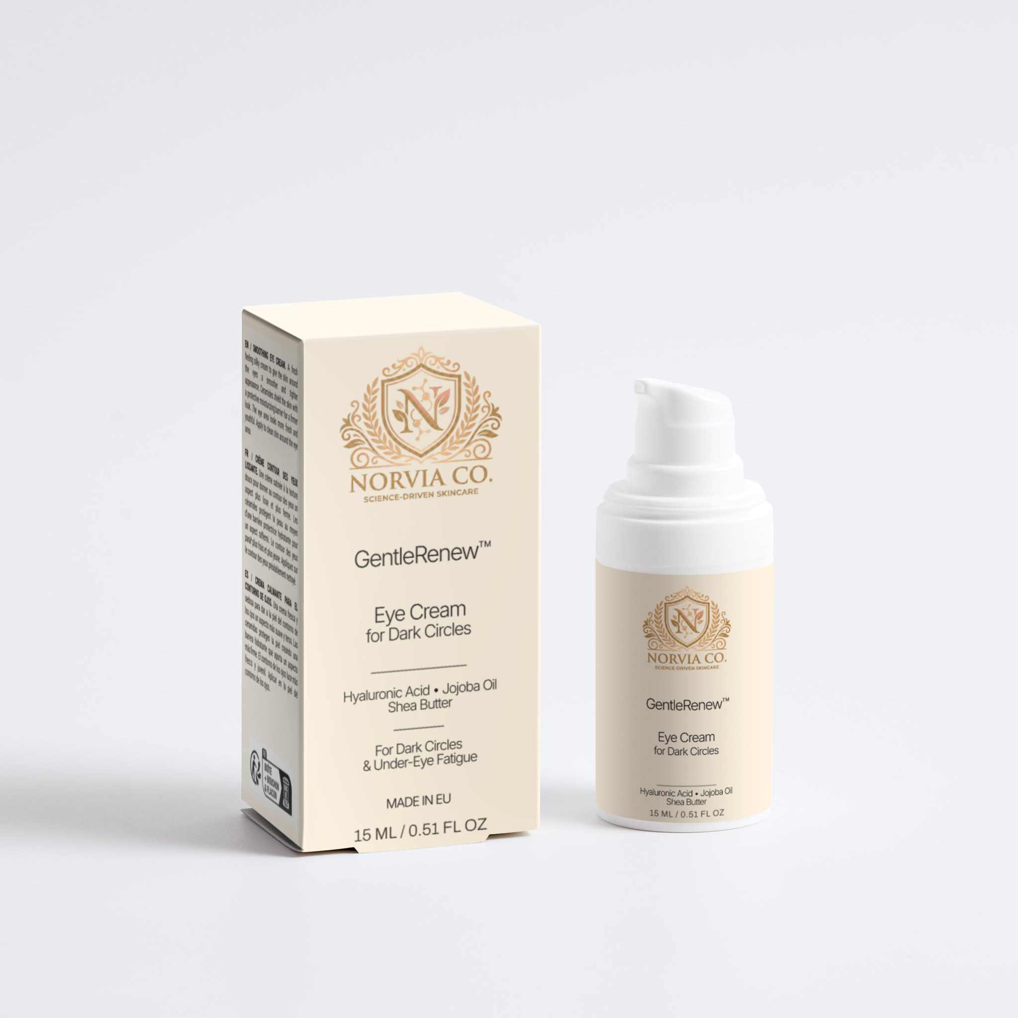 GentleRenew Skincare Routine Set for anti-aging with serum, eye cream, and day cream bottles on white background