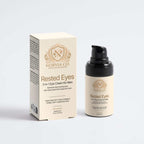 Norvia Co. Rested Eyes 3-in-1 Eye Cream for Men, shown with its cream-colored packaging box and a matching pump bottle with a black cap on a light gray background.