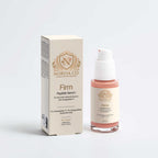 Men's Skincare Set featuring a beige Firm Peptide Serum box and matching pump bottle with gold lettering