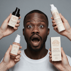 Men's Skincare Set with three cream and serum bottles and a matching box in white and rose-gold packaging