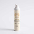 Day cream bottle in ivory with a white pump and gold Norvia label, Moisturizer for Dehydrated Skin.