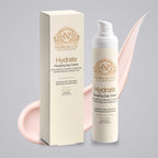 Moisturizer for Dehydrated Skin in an ivory pump bottle with matching cream carton and gold botanical branding