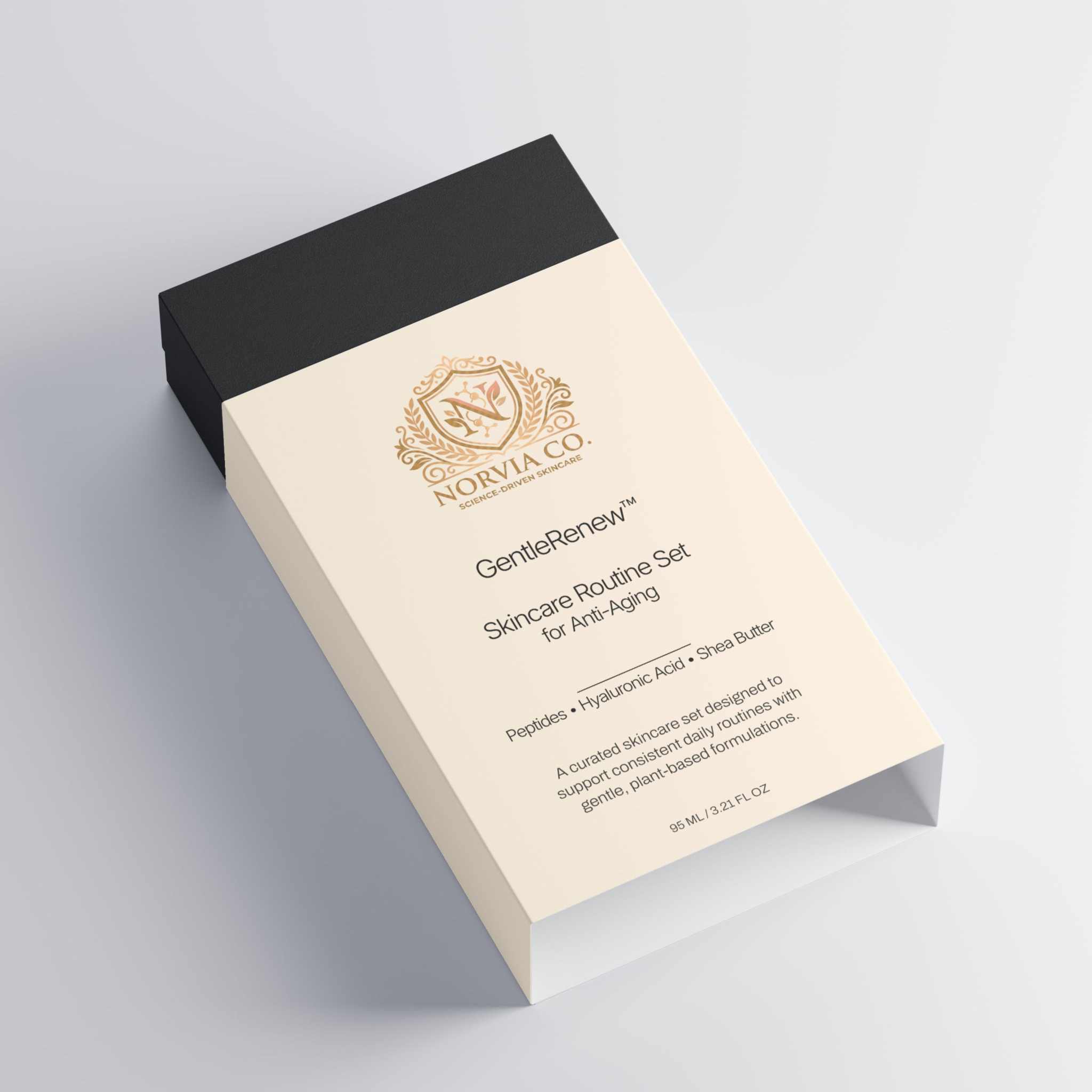 GentleRenew™ Skincare Routine Set for Anti-Aging with peptide serum, eye cream, and day cream in sleek white bottles