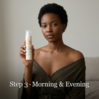 Peptide Face Cream shown as a white pump bottle with a clear cap and minimal cream-colored label held in hand