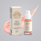 Norvia Co. Firm Peptide Serum bottle and box with pink peptide serum texture