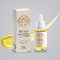 Norvia Co. Renew Bakuchiol Night Oil, a bakuchiol oil, bottle and box with golden oil texture